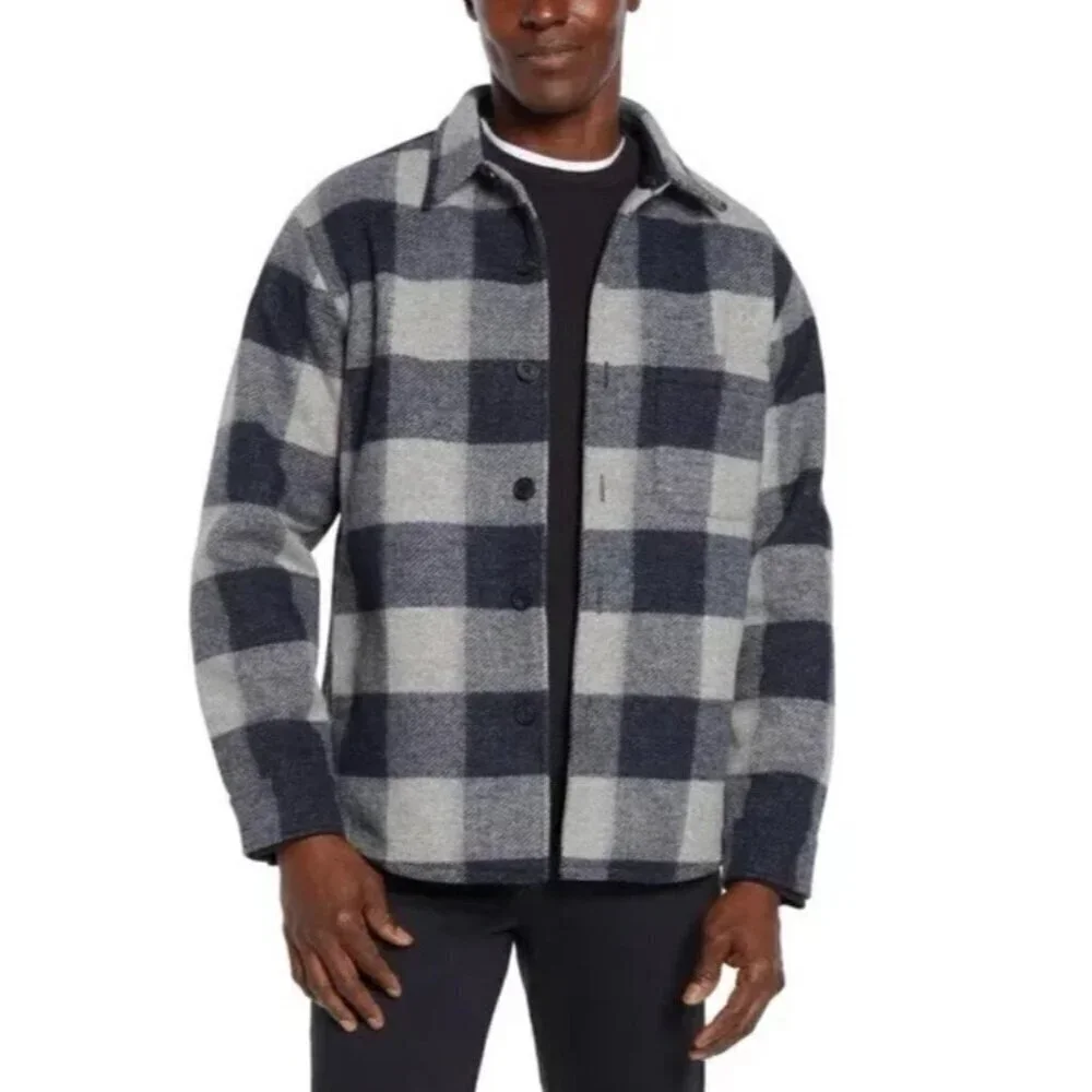NEW Banana Republic Men's XXL Heritage Shirt Jacket Blue/Gray Plaid Polyester